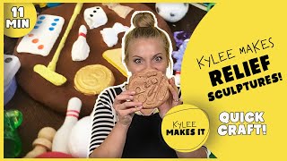 Kylee Makes Relief Sculptures  Clay Activity for Kids  Easy 3D Art Project with Toys and Flowers [upl. by Ravens]