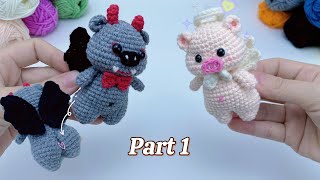 How to crochet angel pigs and devil pigs to make couple keychain crochetanywhere [upl. by Aneger]