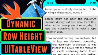 Dynamic RowHeight UITableView Swift 41  Xcode 93 [upl. by Irish]