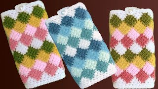 Fundas fáciles a Crochet para celulares en punto Entrelac de colores tejido tallermanualperu [upl. by Ahern]