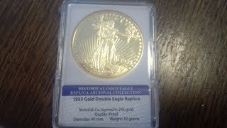 1933 Gold Double Eagle Replica Commemorative Strike 24 Carat gold [upl. by Eicarg]