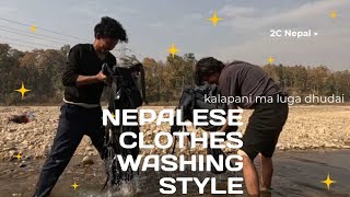 Nepali clothes cleaning style 🤣🤣 River washing clothes [upl. by Edra]