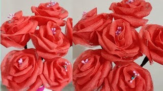 Rose flower making with organdy cloth  Artificial Roses with organdy [upl. by Maribelle50]