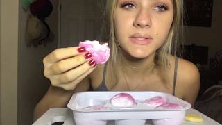 ASMR Eating Icecream Strawberry Mochi CHEWY w whispering [upl. by Katzir]