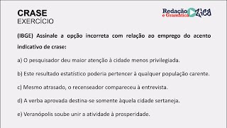 CRASE RESOLUÇÃO DE EXERCÍCIO DO IBGE  Profa Pamba [upl. by Atsilac]