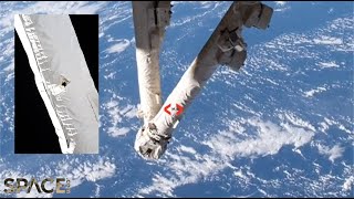 Space Stations robotic arm hit by orbital debris  See the hole [upl. by Han946]