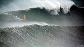 Australian Windsurfer Jason Polakow Rides the Giant Waves of Nazarés Praia do Norte [upl. by Alrahs]