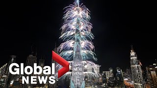 New Years 2022 Dubai puts on dazzling fireworks laser show at Burj Khalifa [upl. by Kablesh]