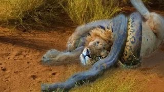 Python attacks Lion very hard Wild Animals Attack [upl. by Cirdla]