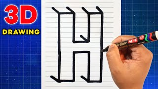 How to Draw The Letter H in 3D Step By Step Very Easy  How to Draw 3d Letter H in a New Style [upl. by Rolf]