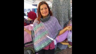 PONCHO UNCINETTO CON 2 RETTANGOLI tutorial ogni filato ed uncinetto [upl. by Amias]