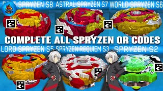 COMPLETE ALL SPRYZEN QR CODES BOLT SPRYZEN S8 ASTRAL SPRYZEN S7 BEYBLADE BURST APP  TOTAL BURST [upl. by Harshman]