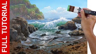 Tutorial  How to Paint Rocky Beach and Crashing Waves in Acrylics  JMLisondra [upl. by Hadik]