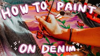 HOW TO PAINT ON DENIM  JEANS Custom With Acrylic amp Fabric Paint  Francesca Grace [upl. by Aronoel]