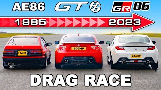 Toyota GR86 v GT86 v AE86 DRAG RACE [upl. by Welcher261]