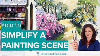 HOW TO SIMPLIFY A FLOWER GARDEN WATERCOLOR PAINTING [upl. by Giavani245]