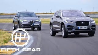 Fifth Gear Shoot Out Jaguar FPace Vs Alfa Romeo Stelvio [upl. by Atteram]