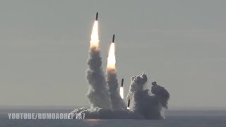 Russia’s Nuclear Submarine Successfully TestFires 4 Bulava intercontinental Ballistic Missiles [upl. by Ahsemad659]