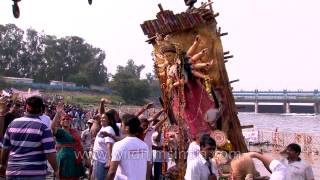 Durga Idol into the water Durga Puja Visarjan [upl. by Bat]