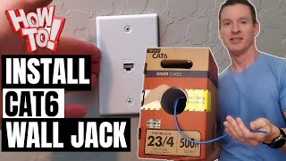 CAT6 CABLE RUN THROUGH WALL AND ETHERNET JACK INSTALL  HOW TO [upl. by Nwahsd]