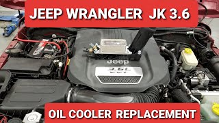 36 Pentastar Jeep Wrangler Unlimited Rubicon JKUR Oil Cooler Replacement How To Oil Leak Fix [upl. by Saks]