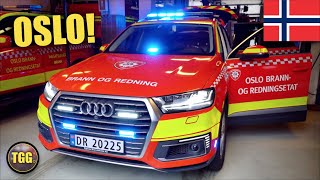 Norway Oslo Fire Trucks amp Chief Car With Lights amp Siren [upl. by Cohbert]