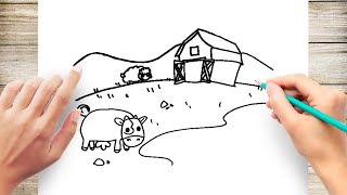 How to Draw a Farm Step by Step [upl. by Relyk]