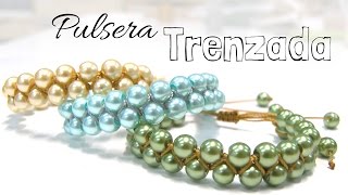 Como hacer una Pulsera Trenzada con perlas redonda  Tutorial DIY Completo [upl. by Wanids]