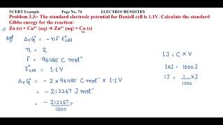 The standard electrode potential for Daniell cell is 11V Calculate the standard Gibbs energy for [upl. by Yahsan]