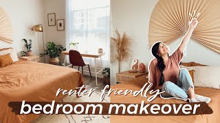 EXTREME BEDROOM MAKEOVER BOHO  Ultimate Apartment Transformation 100 Renter Friendly [upl. by Aciretal]