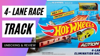 Hot Wheels 4Lane Elimination Race Track Set  Unboxing amp Review [upl. by Ketchan]