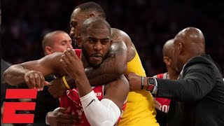 LeBron James home debut marred by Lakers vs Rockets scuffle  NBA Highlights [upl. by Eehsar801]