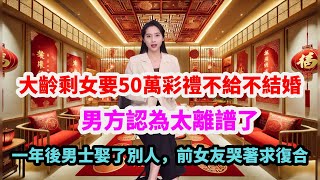 大齡剩女要50萬彩禮不給不結婚，男方認為太離譜了，一年後男士娶了別人，前女友哭著求復合：我不要彩禮了 [upl. by Alim]