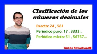 CLASIFICACIÓN de los NÚMEROS DECIMALES exacto periódico puro y periódico mixto [upl. by Aina]