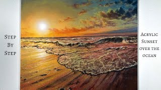 Ocean Sunset STEP by STEP Acrylic Painting ColorByFeliks [upl. by Adnilreh329]