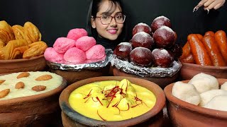 Eating Different types of Indian Sweets  Kheer Rasmalai Big Bites  Asmr Eating  Mukbang [upl. by Crain]