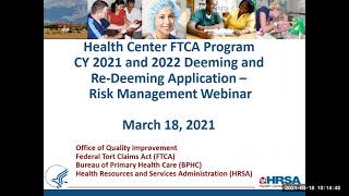 Health Center FTCA Risk Management Technical Assistance Webinar [upl. by Amadus]