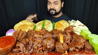 HUGE SPICY MUTTON ROGAN JOSH SOFT LUCHI PURI NAAN SALAD CHILI ONION ASMR MUKBANG EATING SHOW [upl. by Frieder]