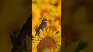 The ortolan bird singing on a sunflower Emberiza hortulana shortvideo birds songbirds summer [upl. by Enimzaj409]