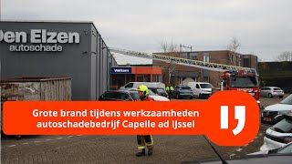 Grote brand tijdens werkzaamhedenautoschadebedrijf Capelle ad IJssel [upl. by Aihsas]