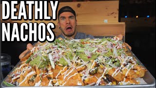 ULTIMATE CHEESY NACHO CHALLENGE  With Jalapenos amp Pulled Pork  Man Vs Food [upl. by Shiller]