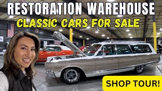 RESTORATION WAREHOUSE CLASSIC CARS FOR SALE SHOP TOUR [upl. by Koressa]