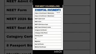 Required Documents for Neet counselling 2024  mandatory documents for neet counselling [upl. by Ettennahs]