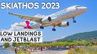 SKIATHOS Airport  Very Low landings and Jetblast departures 2023 [upl. by Dagny]