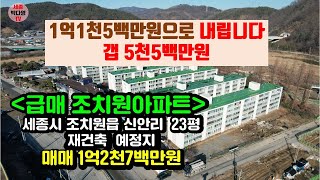 급매세종시 재건축 이슈가 있는 소액투자  조치원 조형아파트 59타입 1억1천5백만원으로 내림 [upl. by Kotick]