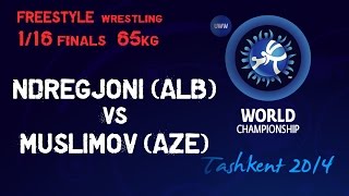 116 final  Freestyle Wrestling 65 kg  V NDREGJONI ALB vs M MUSLIMOV AZE  Tashkent 2014 [upl. by Adnolor]