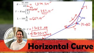 Horizontal Curve Example Problem for Highway Alignment [upl. by Ainitsirk72]