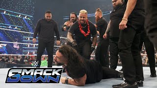 The Bloodline amp Bronson Reed ambush Roman Reigns Sami Zayn amp The Usos SmackDown Nov 15 2024 [upl. by Nadda]