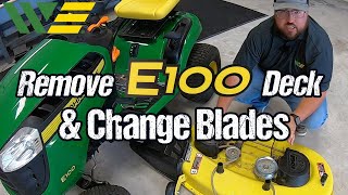 John Deere 100 series Riding Mowers Deck Removal inspection service and more [upl. by Esir376]