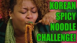 Korean Spicy Noodle Challenge  GloZell [upl. by Neom]